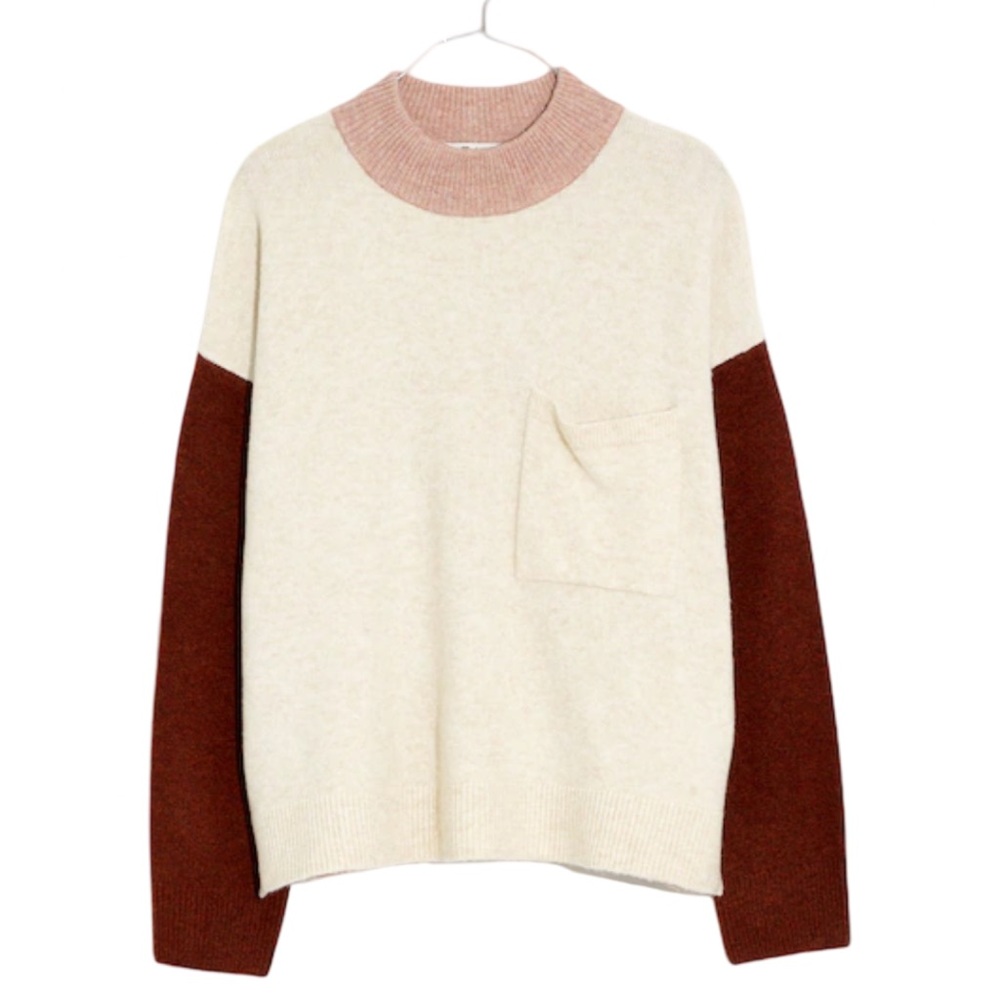 Madewell Women Redmond MockNeck Sweater Cream‎ Brown Taupe Colorblock XXS EUC